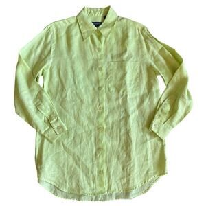 Vintage Liz Claiborne Sport Neon Green Linen Long Sleeve Button Up Shirt Small